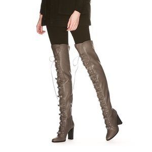 Jimmy Choo NWOB maloy over the knee boots leather with buckles in taupe grey